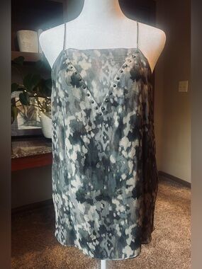 Haute Hippie No Regrets Silk Studded Camo Print Cami Tank Top L